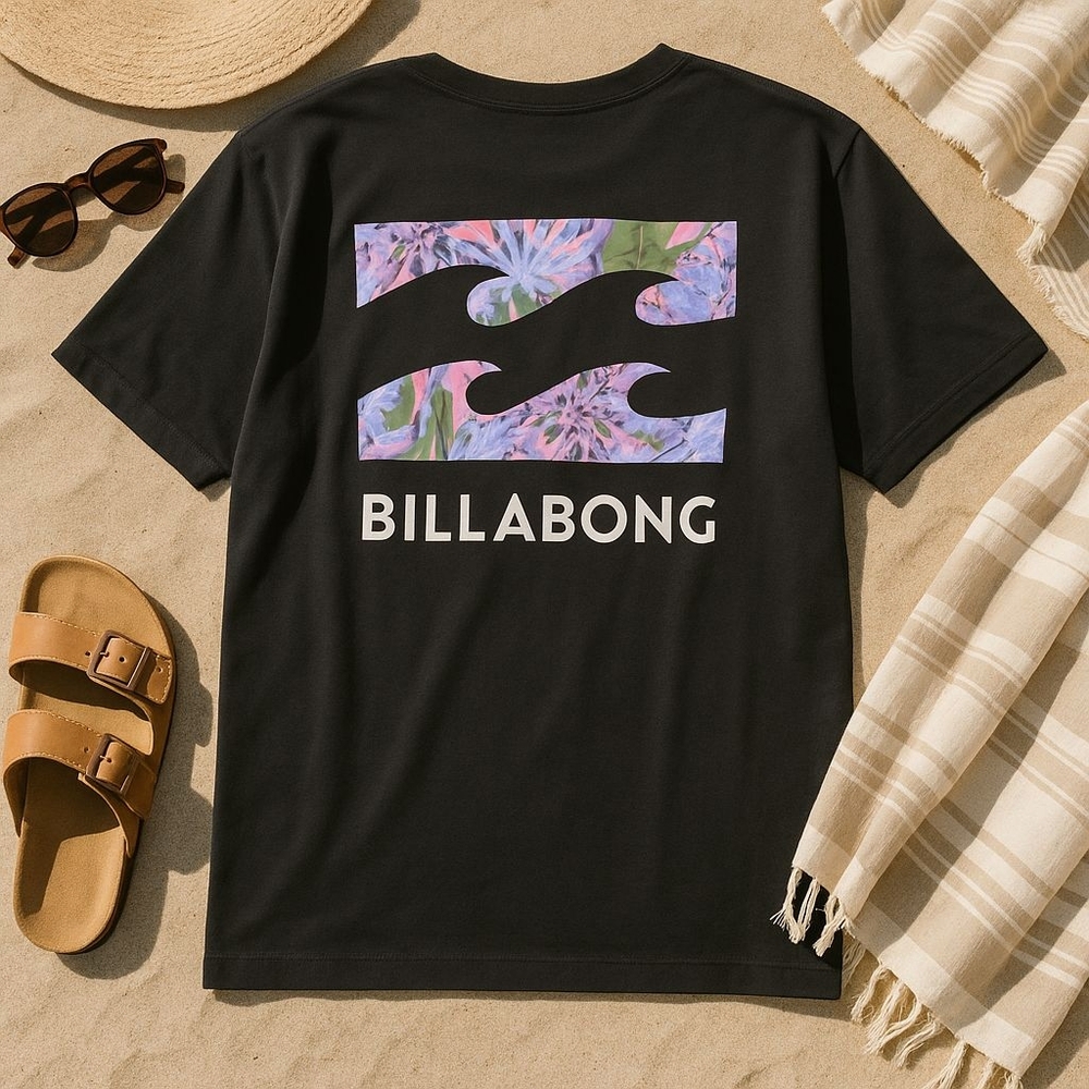 Billabong Black Tee with Floral Graphic